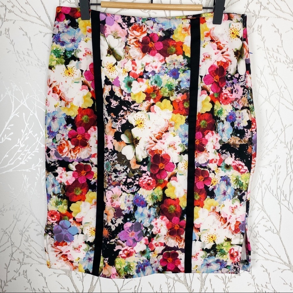 CUPIO Multi Floral Scuba Bodycon Pencil Skirt Med